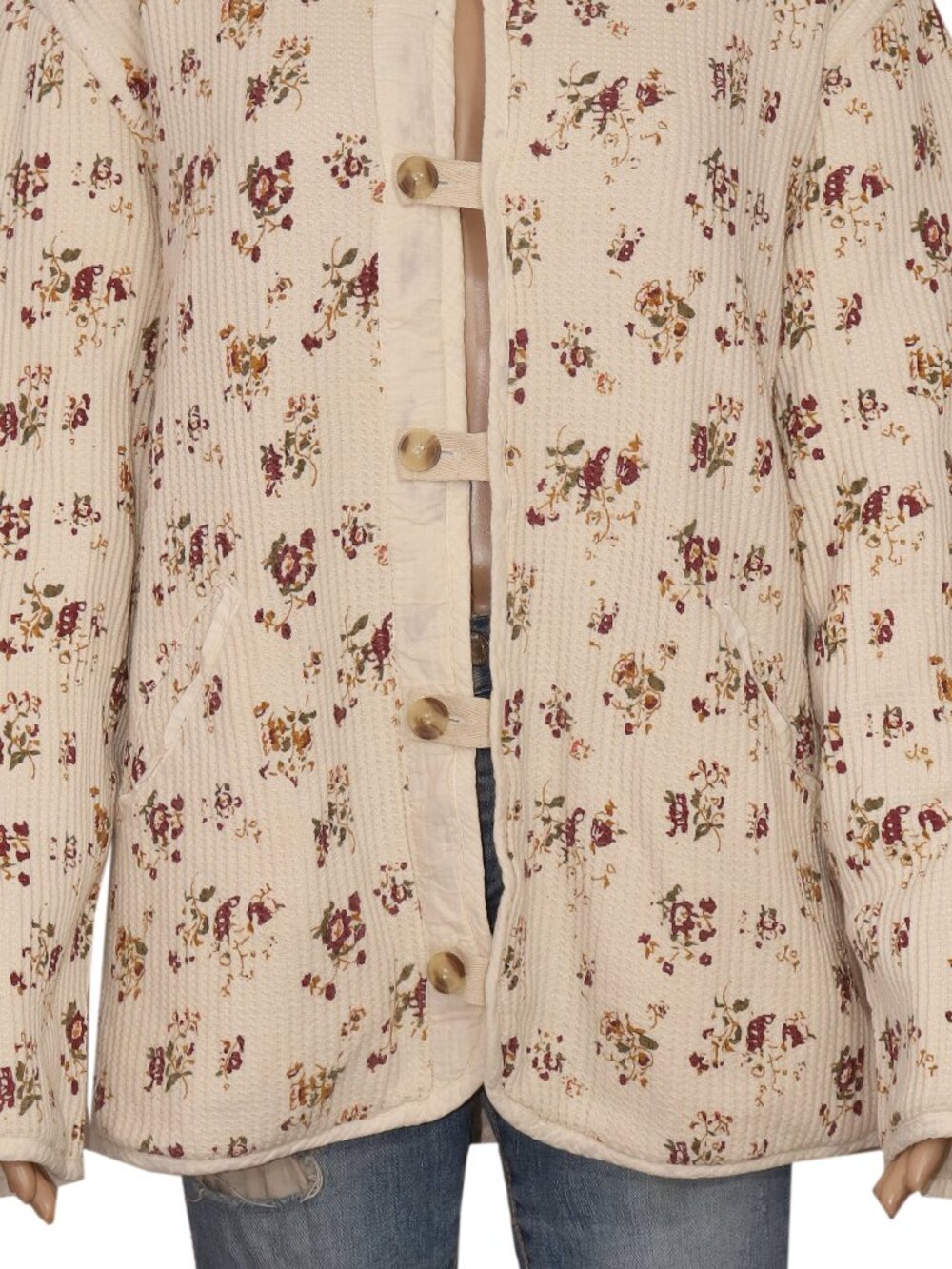 Free People FP One Dana Liner Jacket Buttondown Printed Ivory M - Picture 5 of 8
